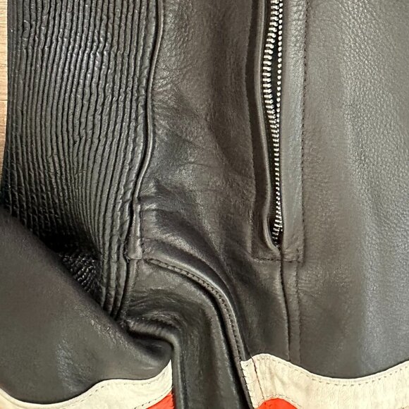 VINTAGE/RETRO BIKER JACKET BLACK/ORANGE ITALIAN LEATHER - HARD TO FIND - Picture 6 of 15